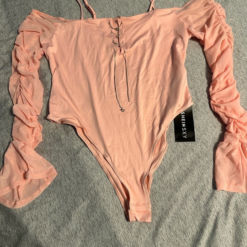 SHEIN Pink Lace-Up Bodysuit